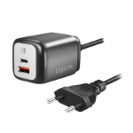 LogiLink USB Charger with fixed 1.5m cable, GaN, 2-Port, USB-AF & USB-CF, 30W