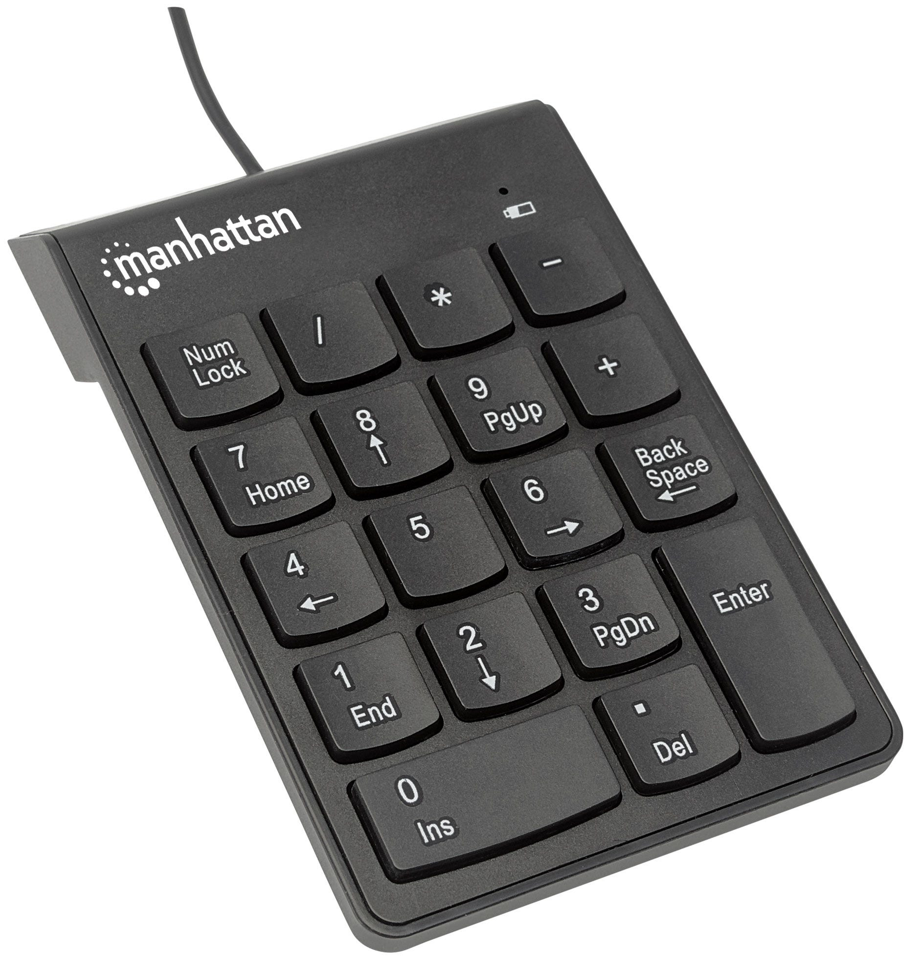 Manhattan Numeric Keypad, Wired, USB, Windows or Mac, 18 full size keys, Black, Blister