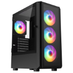 CRONUS Achos V2 Case, Gaming, Black, Mid Tower, 1 x USB 3.0 / 2 x USB 2.0, Tempered Glass Side & Front Window Panels, Addressable RGB LED Fans, ATX, Micro ATX, Mini-ITX, 4x fans included