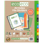 Eco Eco A4 50% Recycled Wide Index File Dividers - 1 Set of 12