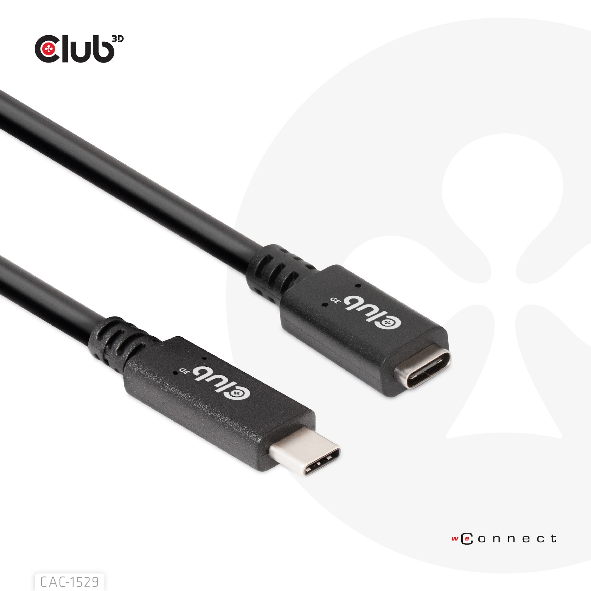 CLUB3D USB Gen1 Type-C Extension Cable 5Gbps 60W(20V/3A) 4K60Hz M/F 2m