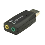 Manhattan USB-A Sound Adapter, 3.5mm Mic-In and Audio-Out, USB 2.0, Virtual 5.1 and 3D Sound, Black, Three Year Warranty, Comparable Audio Connections to ICUSBAUDIOB