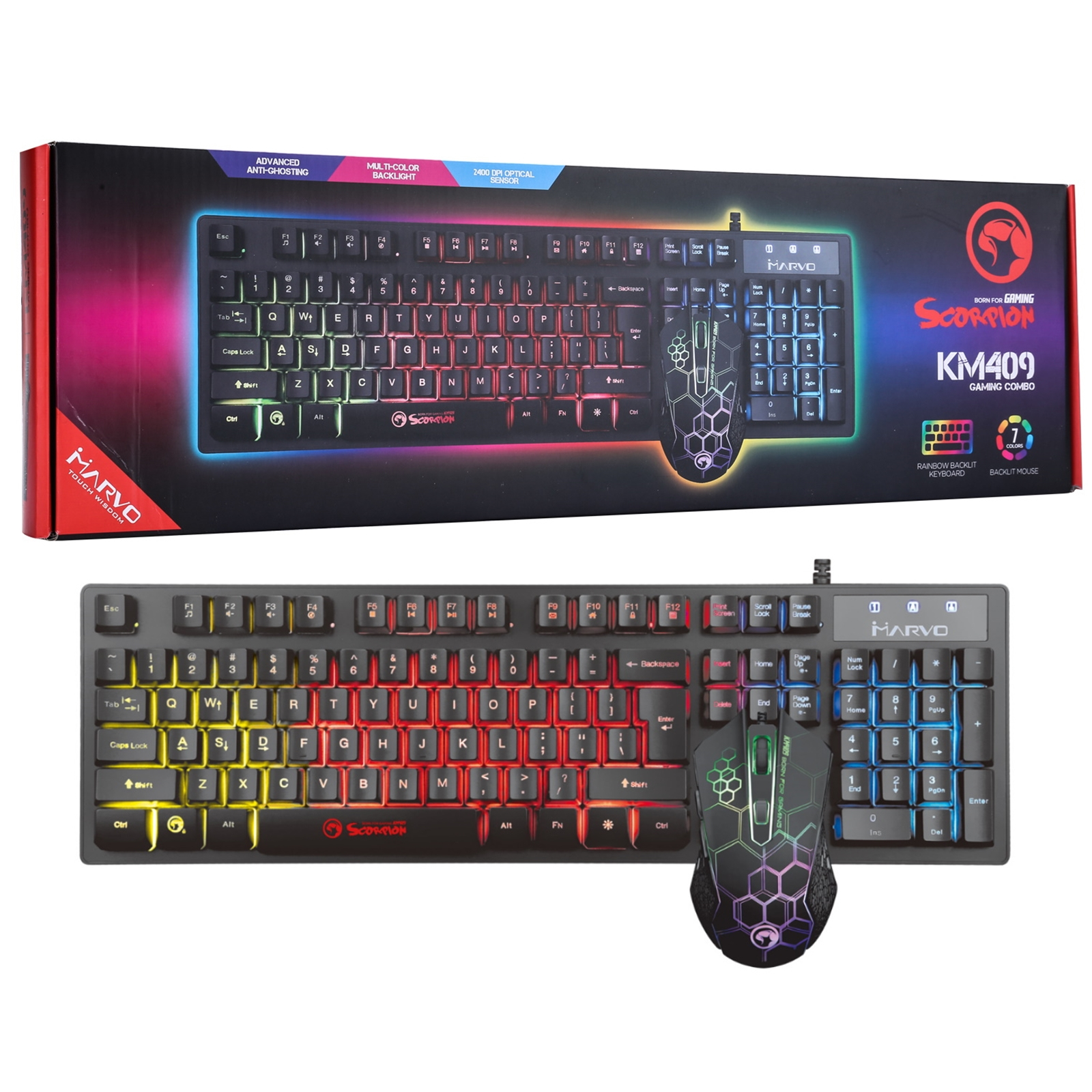 Image of Marvo KM409-UK keyboard Mouse included USB QWERTY UK English Black