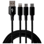 Maplin USB-A to 3 in 1 Multi Charging Cable USB-C/ Lightning Micro USB-B Braided 1.2m  - Black