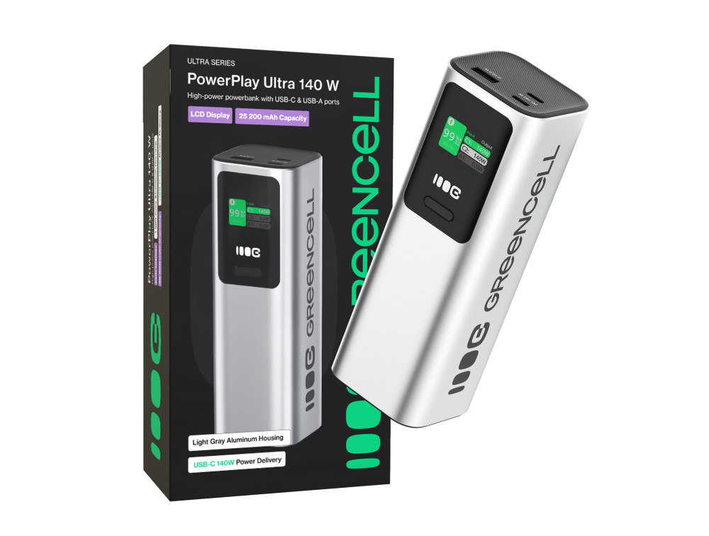 Green Cell GC PBGC25UD - Powerbank PBGC25UD, 25200 mAh, 140 W, 1x USB-A, 2x USB-C Lithium-Ion (Li-Ion) Aluminium, Black, Silver