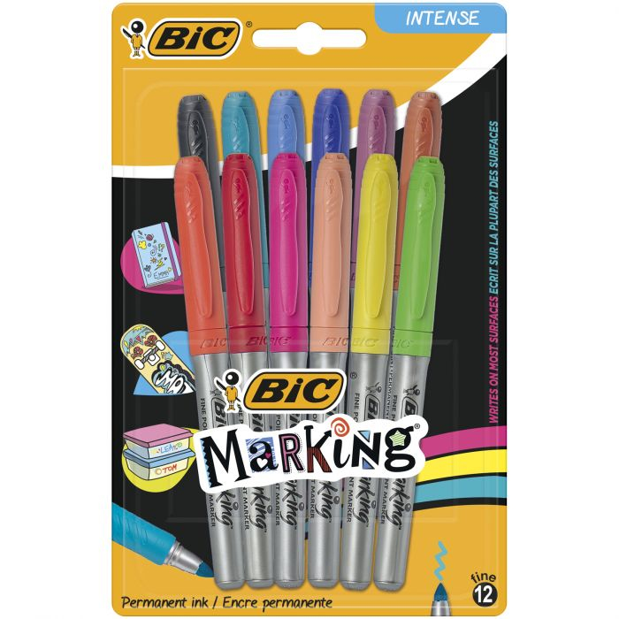 BIC Marking permanent marker Black, Blue, Light Blue, Light Green, Orange, Peach, Pink, Red, Turquoise, Yellow Bullet tip 12 pc(s)