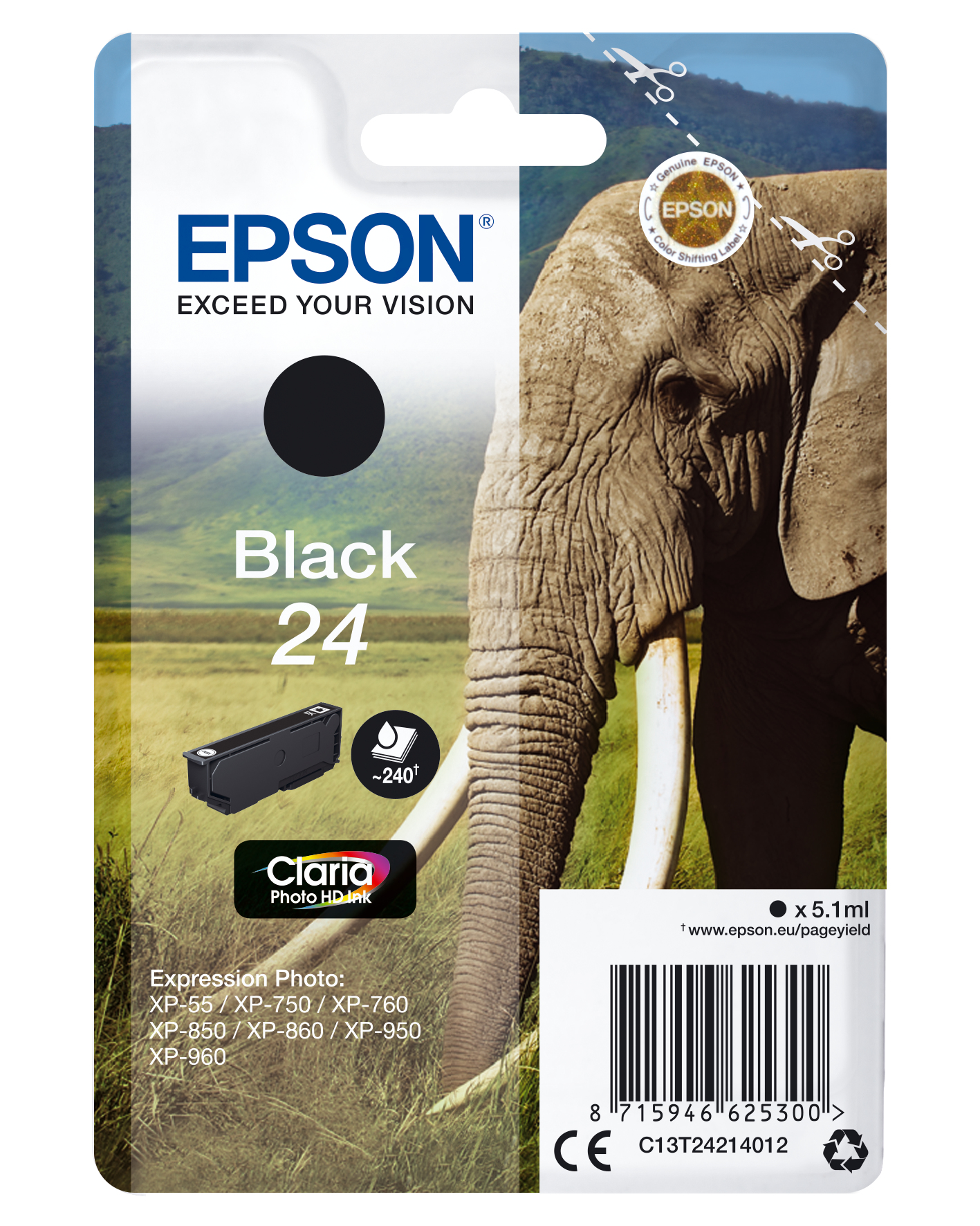 Image of Epson C13T24214012/24 Ink cartridge black, 360 pages 5,1ml for...
