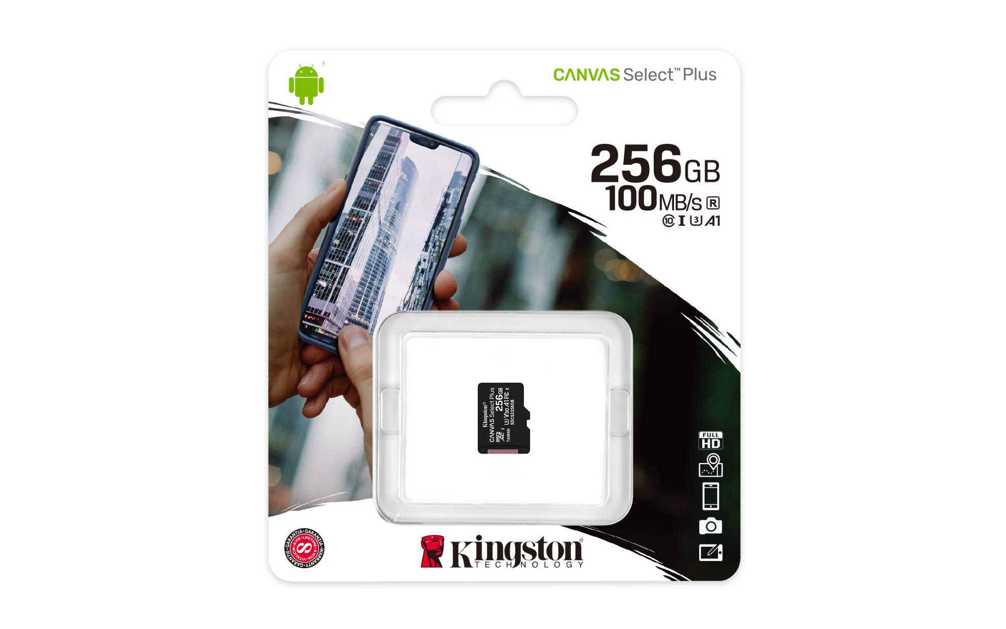 Kingston Technology 256GB micSDXC Canvas Select Plus 100R A1 C10 Single Pack w/o ADP