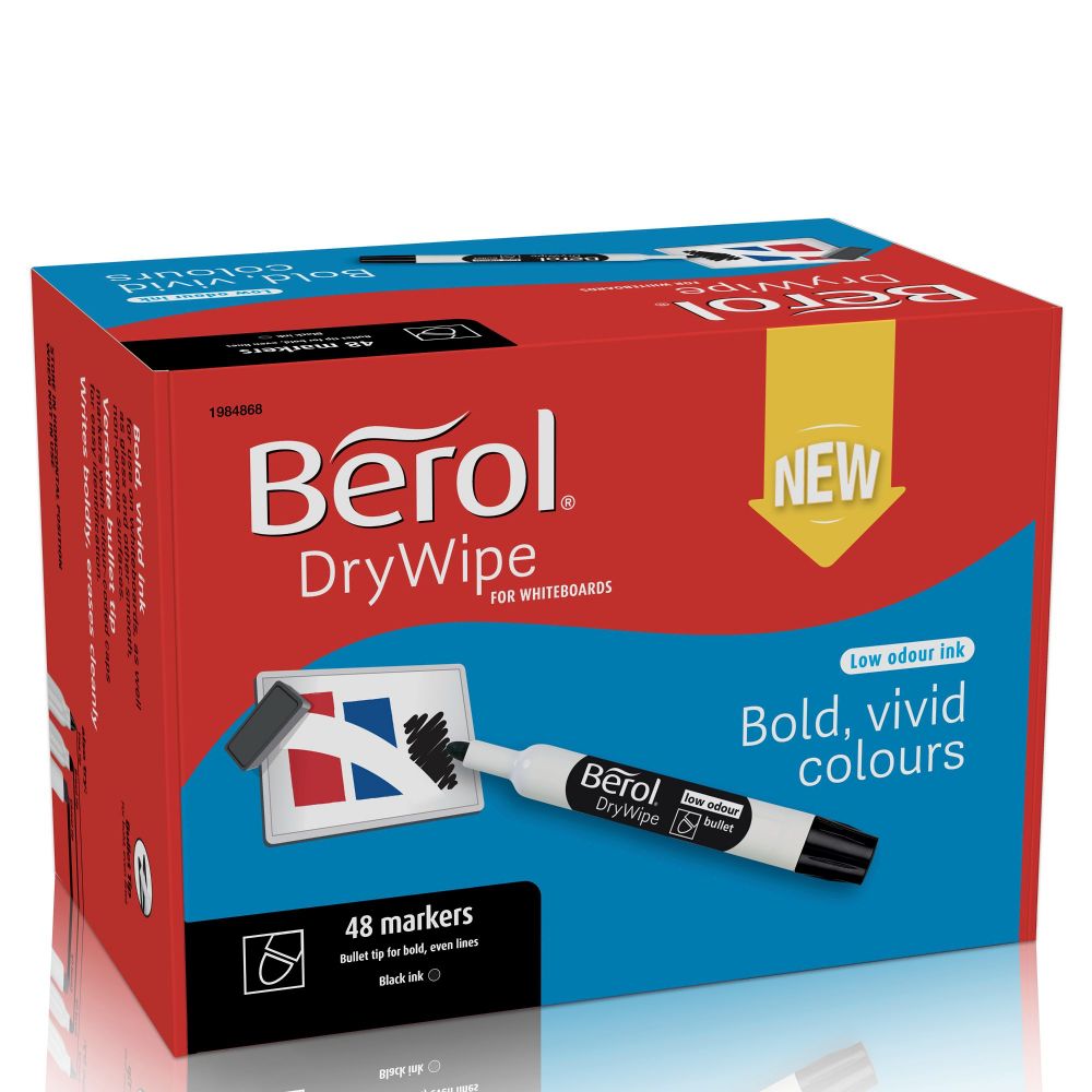 Dry Wipe Whiteboard Marker Pens Black Bullet Tip Pack of 48