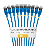 StarTech.com 15cm Blue Ultra Slim Cat6A Ethernet Cable, 10 pack, Snagless, FTP, Pure Bare Copper Wire, 34AWG Ultra Slim RJ45 Network Patch Cord, Individually Tested