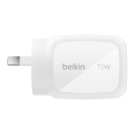 BELKIN BoostCharge Pro 70W 3-Port GaN Wall Charger - White (WCH018AUWH), Compact & Powerful, Laptop Charger, Travel-Ready, 2 Years Warranty