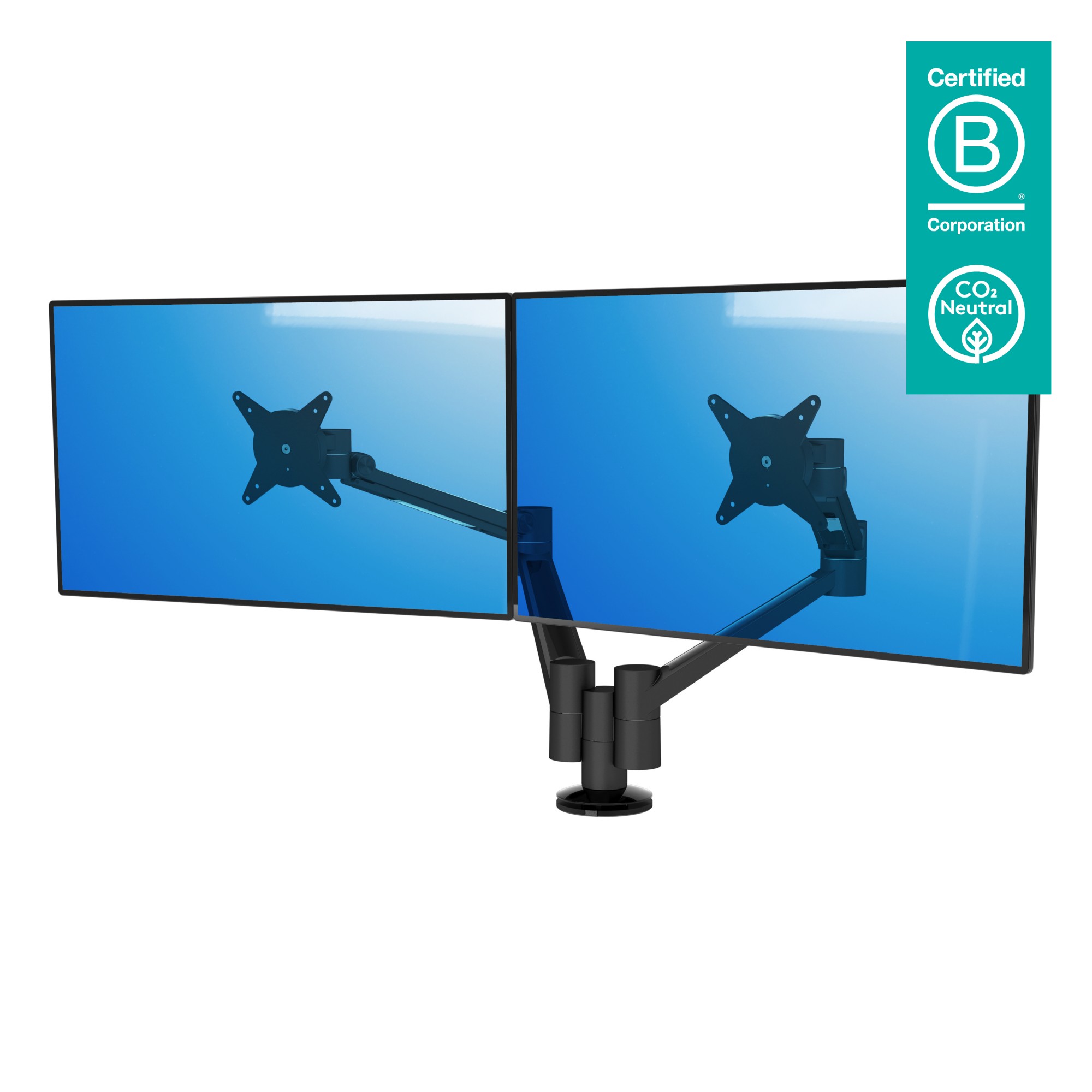 58.653 Dataflex Viewlite Plus dual monitor arm - black - desk clamp and bolt through mounts - height and depth adjustment