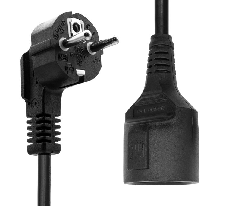ProXtend Angled Type F (Schuko) Male to Female Power Extension Cord Black 10m