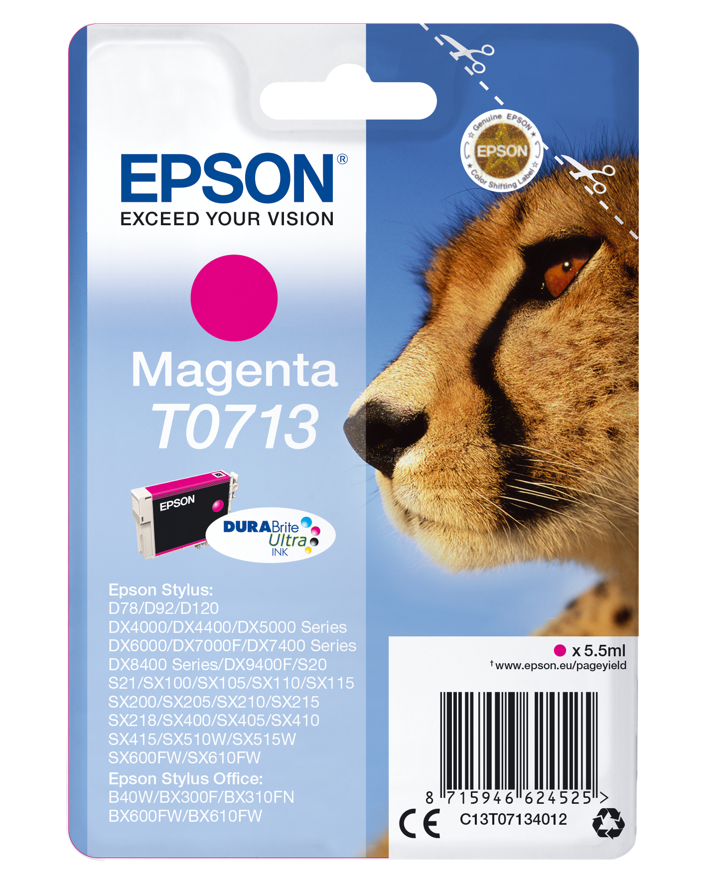 Image of Epson C13T07134012/T0713 Ink cartridge magenta, 250 pages ISO/IEC...