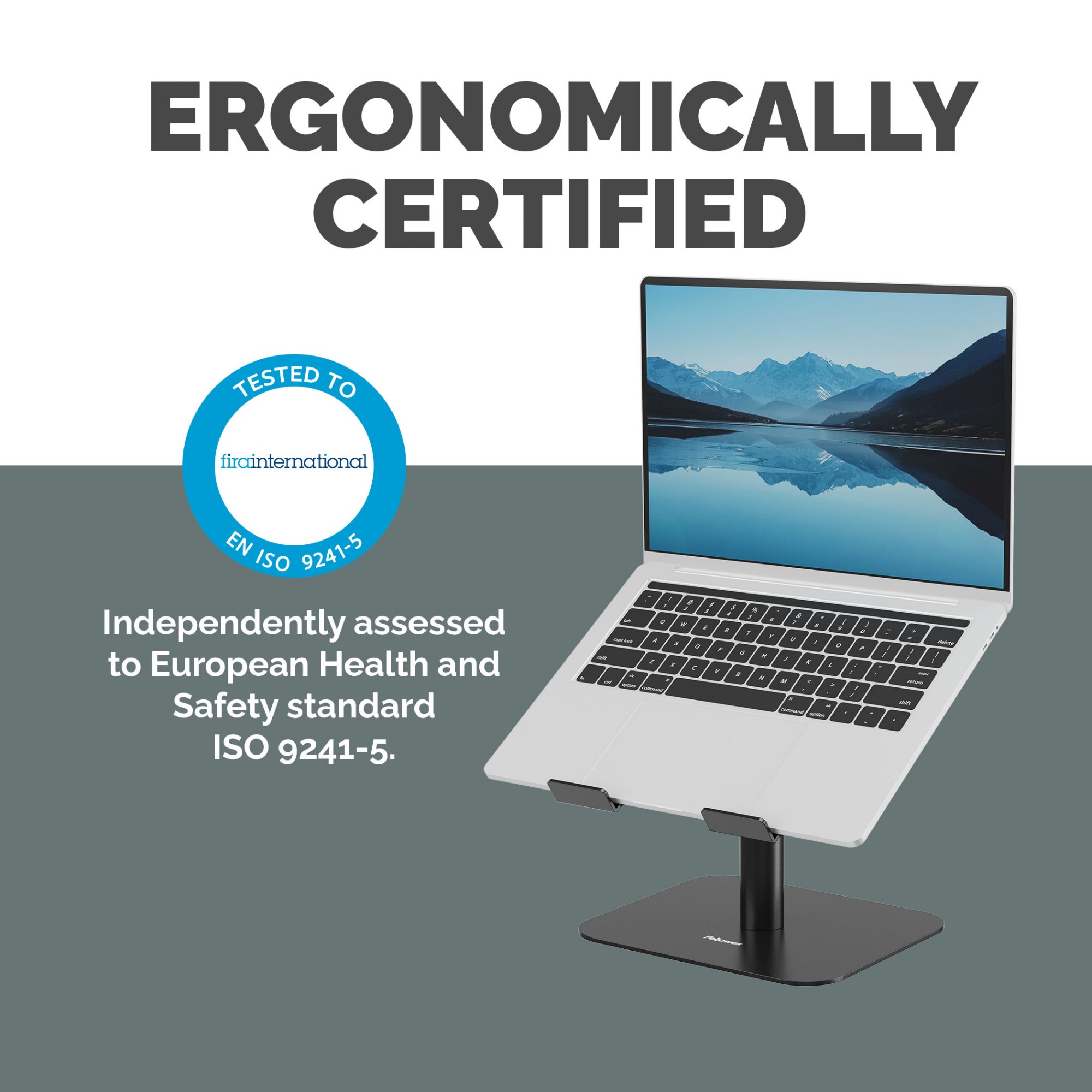 Fellowes Alumia Laptop Riser Desk Based Laptop Stand Max Size 15 inch Max Weight 5kg Black