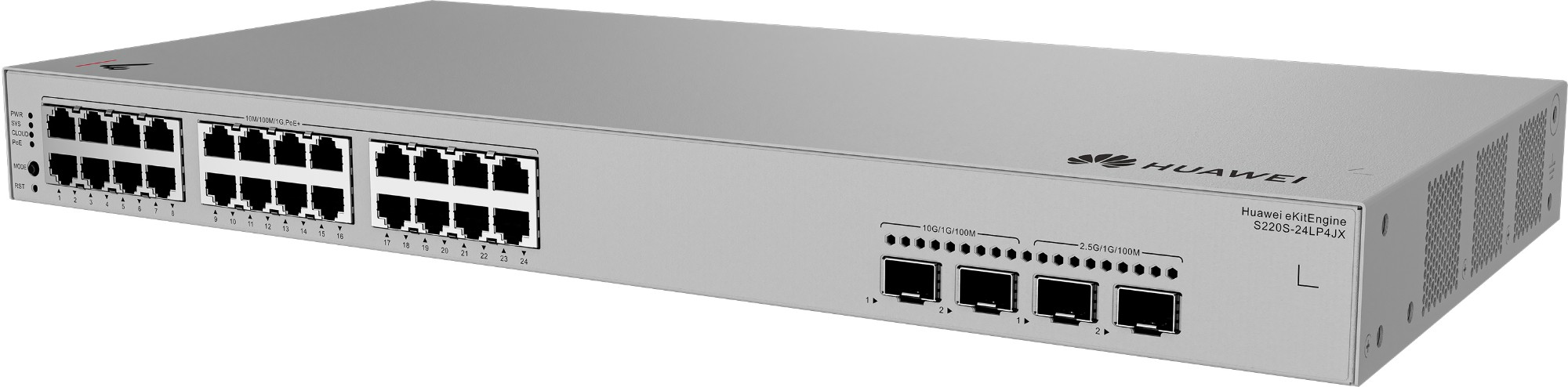 98012519 HUAWEI Data Communication S220S-24LP4JX S220S-24LP4JX S220S-24LP4JX 24x10/100/1000BASE-T ports 195 W PoE+ 2x10GE SFP+ ports