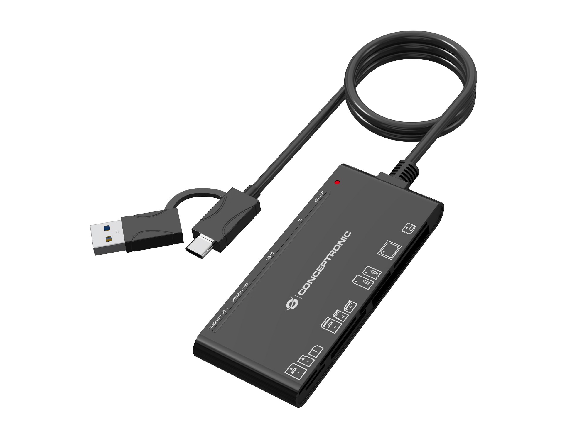 Conceptronic BIAN10B 7-in-1 Card Reader USB 3.0. SD x 2. MicroSD x 2.