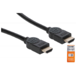 Manhattan HDMI Cable with Ethernet, 4K@60Hz (Premium High Speed), 1.8m, Male to Male, Black, Equivalent to Startech HDMM2MP (except 20cm shorter), Ultra HD 4k x 2k, Fully Shielded, Gold Plated Contacts, Lifetime Warranty, Polybag