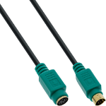 InLine PS/2 cable, , M/F, black/green, golden contacts, 3m