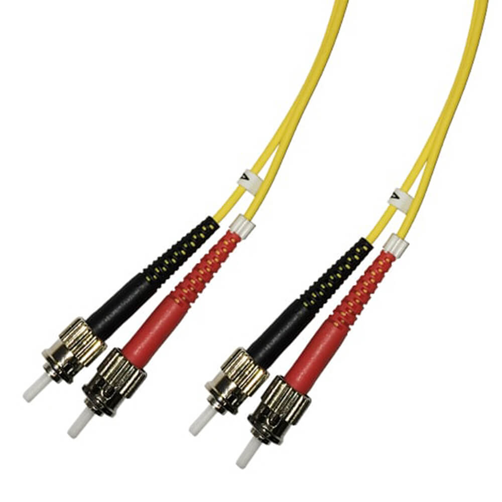 Videk 9/125 OS1/OS2 ST to ST Duplex Fibre Optic Patch Cable Yellow 1Mtr