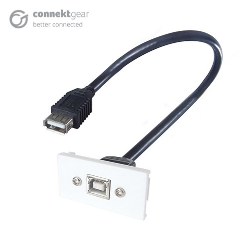 connektgear 0.2m AV Snap-In USB 2 Type B Module 25 x 50mm - Socket to Socket - White