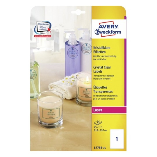 Image of Avery L7784-25 printer label Transparent Non-adhesive printer label