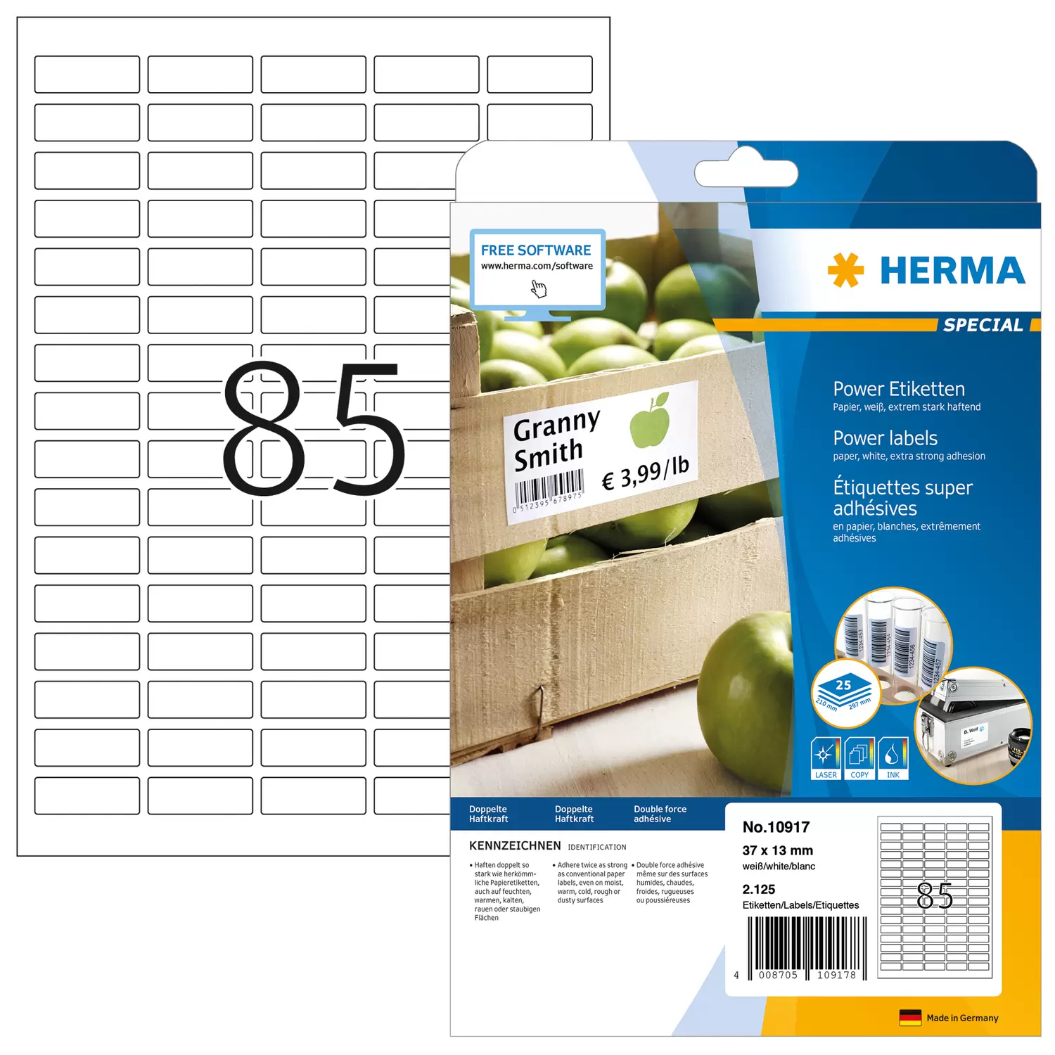 Image of HERMA Labels A4 37x13 mm white extra strong adhesion paper matt...