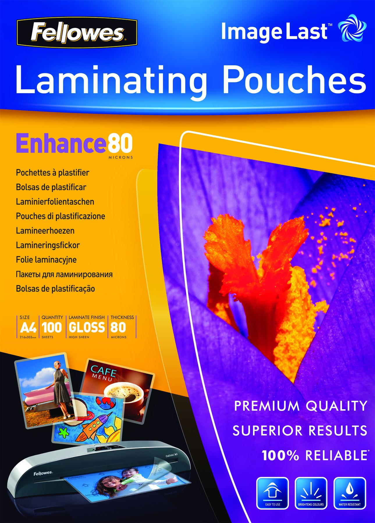 Image of Fellowes ImageLast A4 80 Micron Laminating Pouch - 100 pack