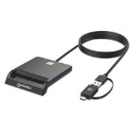 Manhattan USB-A / USB-C combo Smart Card Reader, USB 2.0 Type-C and Type-A Male to Contact Reader Interface, Supports Windows, macOS and Linux, Reads SIM Cards with Adapter (not included or available from ), 1m Cable, Black