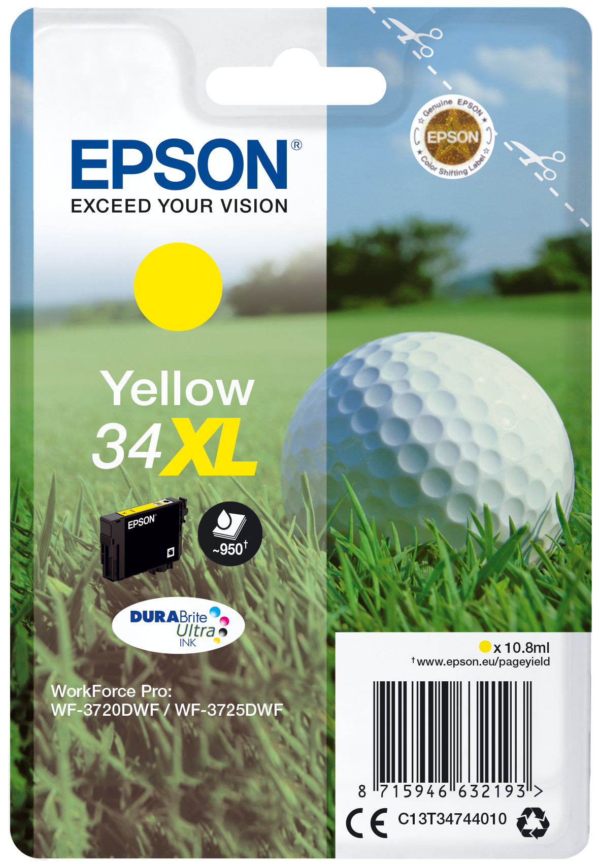 Image of Epson C13T34744010/34XL Ink cartridge yellow high-capacity, 950...