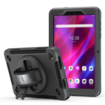 PISEN Generic Rugged Lenovo Tab M8 (4th Gen) (8') (TB-300) Case + Screen Protector Black - Built-in-Kickstand, Adjustable Hand Strap, Shoulder Strap