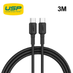 USP BoostUp Braided USB-C to USB-C Cable (3M) Black -3A Fast & Safe Charge,Strong & Durable,Samsung Galaxy,Apple iPhone,iPad,MacBook,Google,OPPO,Nokia