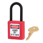 MASTER LOCK Red dielectric Zenex thermoplastic safety padlock, 38mm wide with 38mm tall nylon shackle