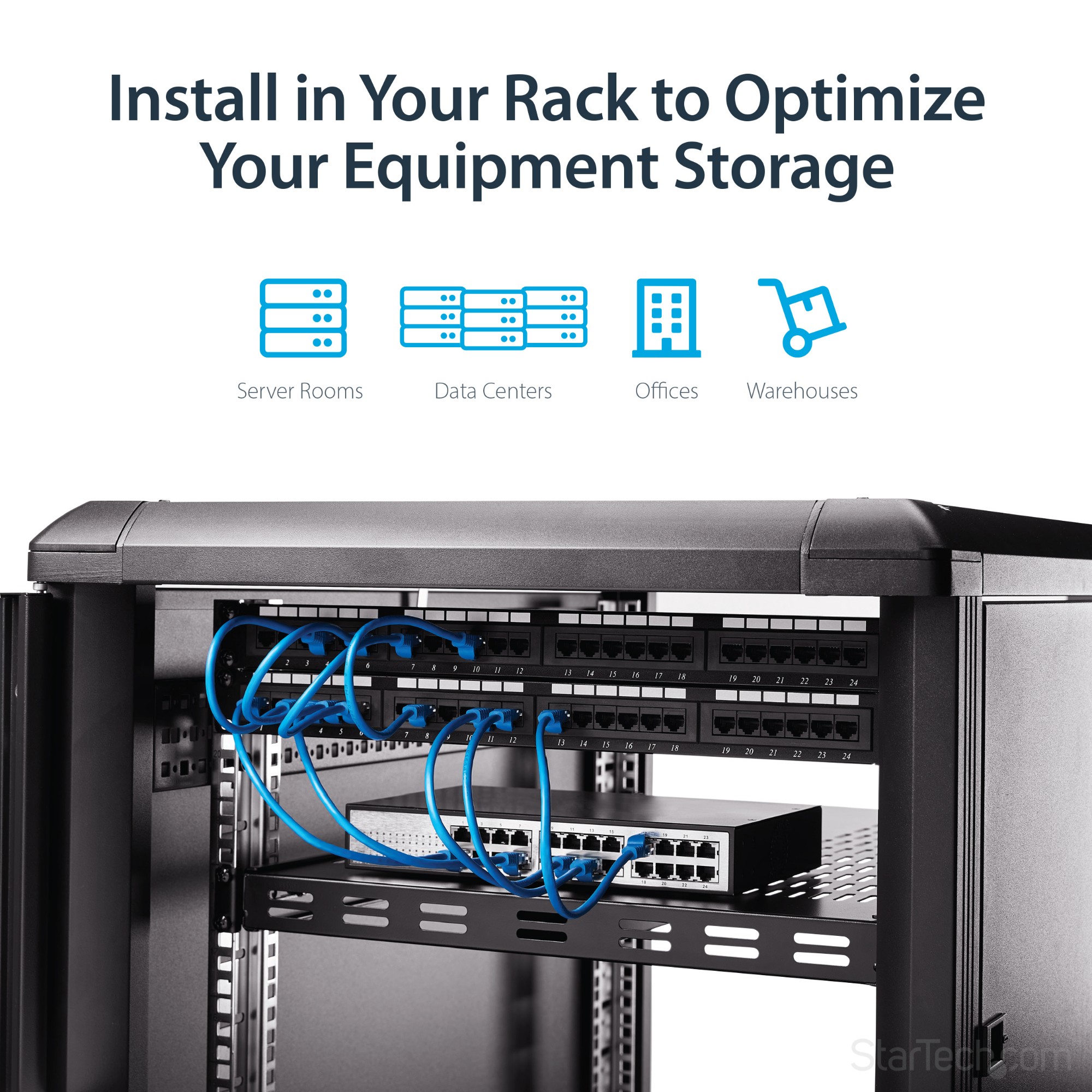 StarTech.com 1U Adjustable Mounting Depth Vented Rack Mount Shelf - Heavy Duty Fixed Rack Shelf - 250lbs / 113kg