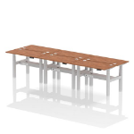 Dynamic Air Back-to-Back W1200 x D600mm Height Adjustable Sit Stand 6 Person Bench Desk With Cable Ports Walnut Finish Silver Frame - HA01628 DD