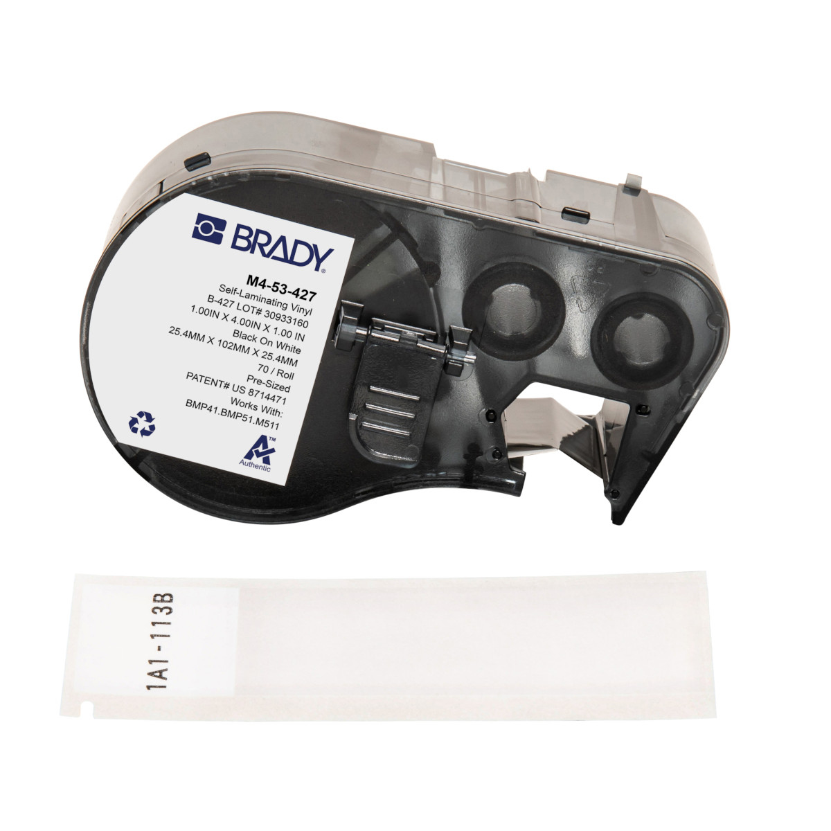 Image of Brady M4-53-427 printer label Black. White Self-adhesive printer label