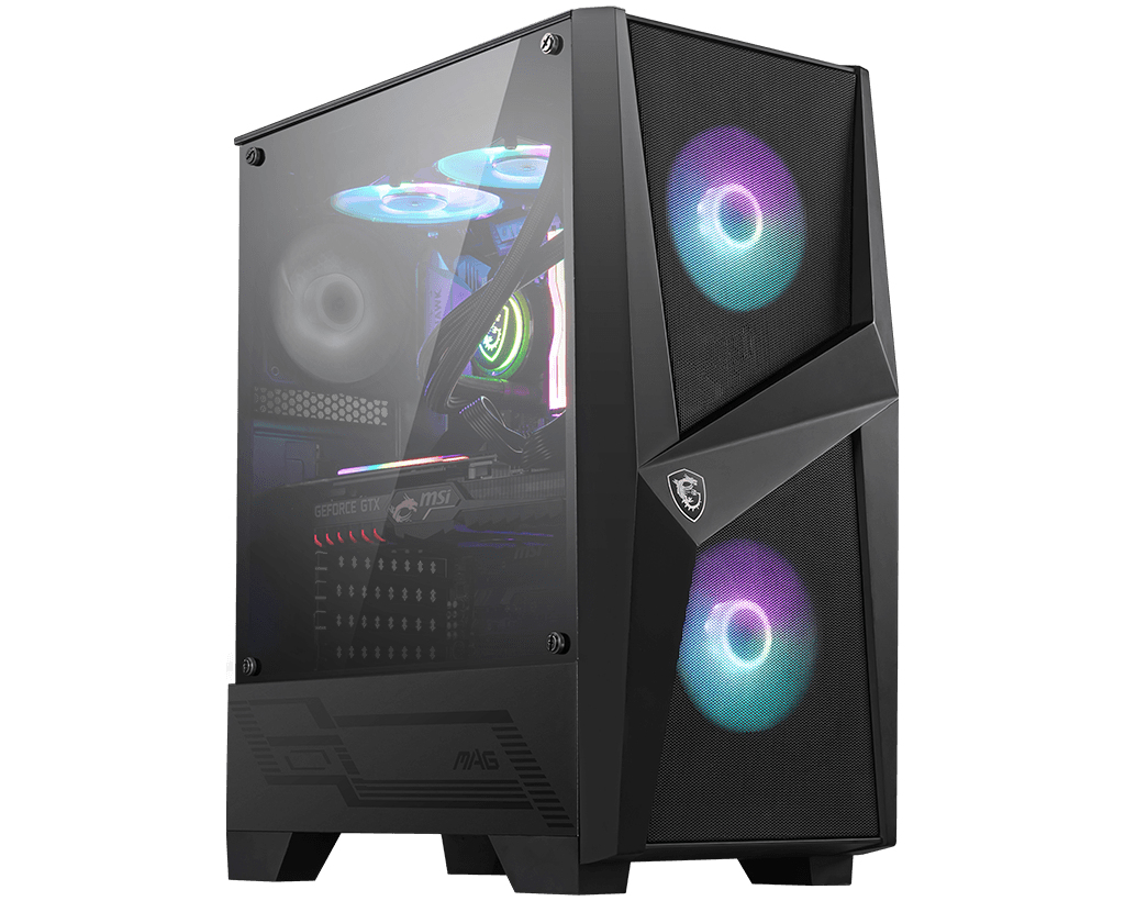 Image of MSI MAG FORGE 100R Mid Tower Gaming Computer Case 'Black, 2x 120mm...