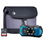 Pentax WG-90 16MP 5x Zoom Tough Compact Camera - Blue - Camera + Sandisk 64GB SD Card + System Bag