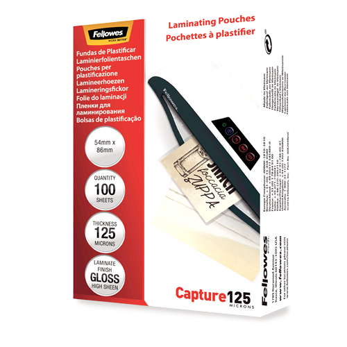 Image of Fellowes Glossy 125 Micron Card Laminating Pouch - 54x86mm