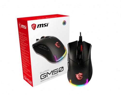 MSI CLUTCH GM50 RGB Optical FPS Gaming Mouse '7200 DPI Optical Sensor, 6 Programmable button, 3-Zone RGB, Ergonomic design, OMRON Switch with 20+ Million Clicks, RGB Mystic Light'