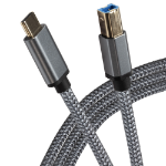 Maplin USB-C to USB-B Male Braided Cable 5m - Silver