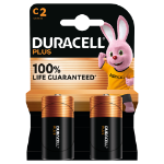 Duracell Plus 100% Extra Life Alkaline Power C Pack of 2