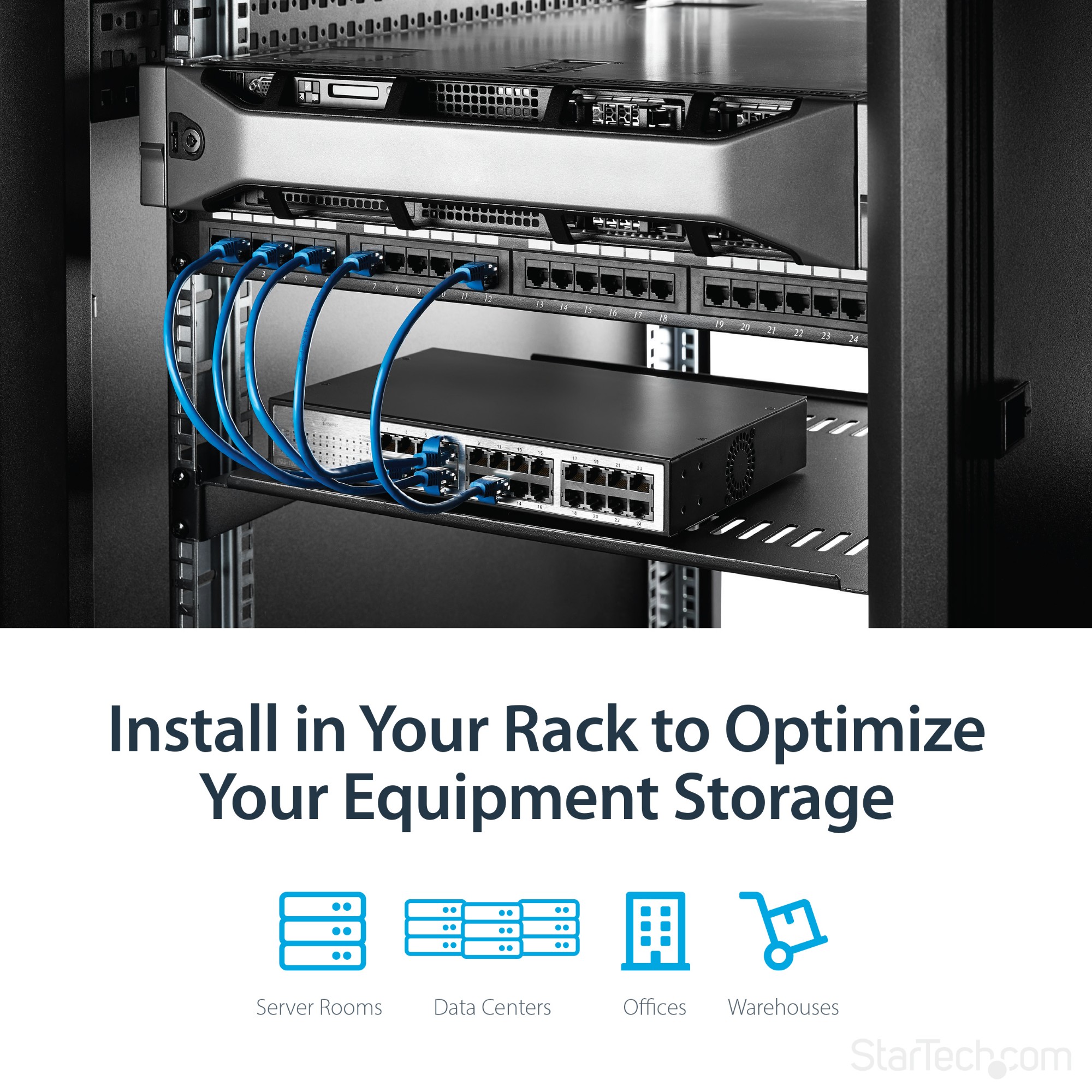 StarTech.com 1U Vented Server Rack Cabinet Shelf - 16in Deep Fixed Cantilever Tray - Rackmount Shelf for 19&quot; AV/Data/Network Equipment Enclosure with Cage Nuts &amp; Screws - 44lbs capacity