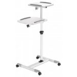 Manhattan Mobile Cart for Projectors and Laptops, Two Trays for Devices up to 10kg, Trays Tilt and Swivel, Height Adjustable, Grey/White, Lifetime Warranty