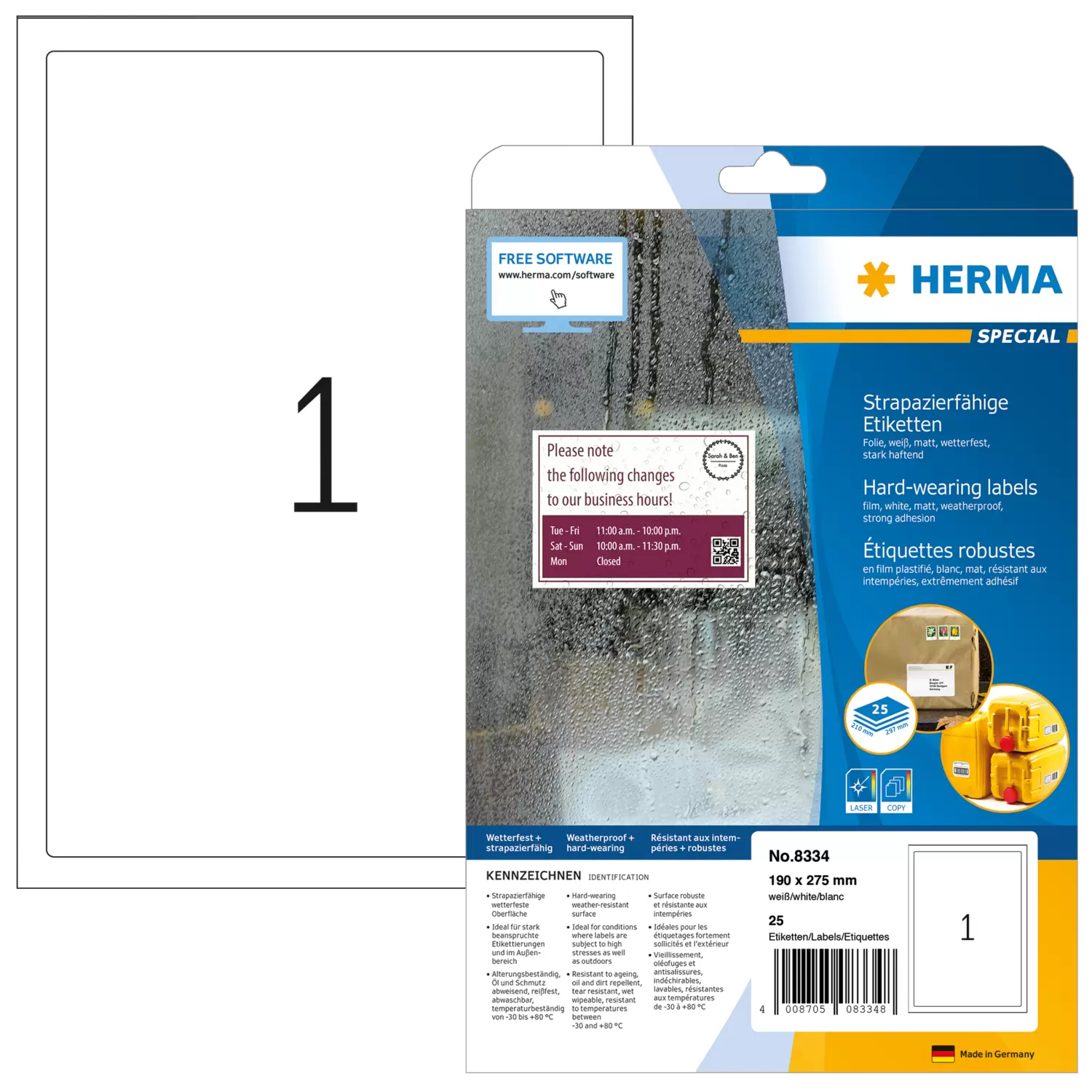 HERMA Signs hard-wearing A4 190x275 mm white strong adhesion film matt weatherproof 25 pcs.