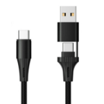 JLC Braided Type C (Male) to Type C (Male) USB (Male) Adapter Cable - 1M - Black