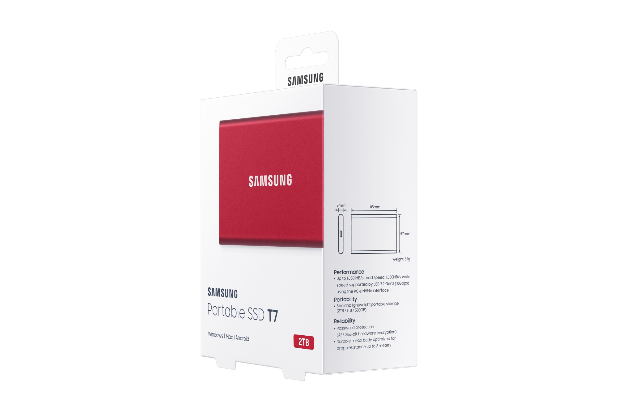 Samsung Portable SSD T7 2000 GB Red