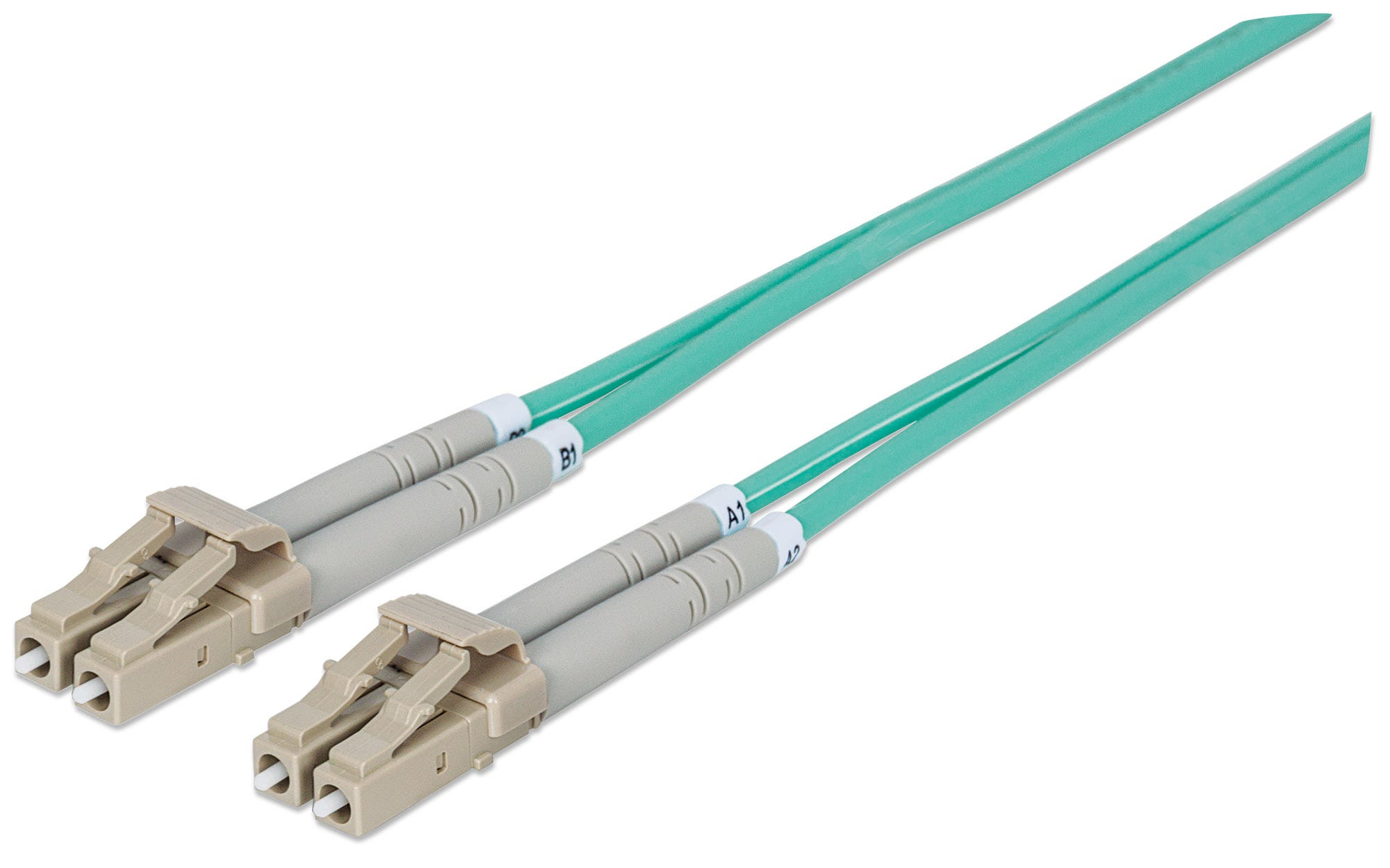Intellinet Fiber Optic Patch Cable, OM3, LC/LC, 1m, Aqua, Duplex, Multimode, 50/125 µm, LSZH, Fibre, Lifetime Warranty, Polybag