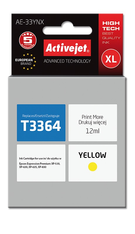 Activejet AE-33YNX ink (replacement for Epson 33XL T3364; Supreme; 12 ml; yellow)