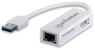 Manhattan USB-A Gigabit Adapter, 10/100/1000 Mbps Network, Ethernet, RJ45, White, Blister